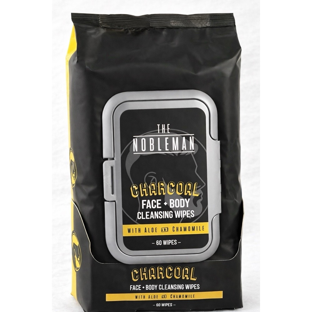 Nobleman Men's Charcoal Face + Body Cleansing Wipes 60 Count